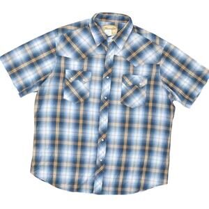 Wrangler Western Men's 2XL Blue Plaid Cotton Blend Casual Snap Button Shirt